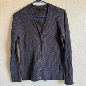Jeanne Pierre Knit V Neck Cardigan Old Money Minimalist Preppy Gray Size Large